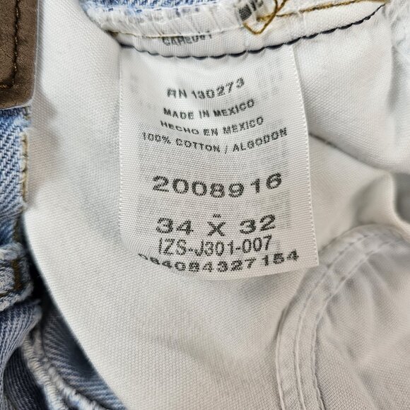 Lee Jeans Mens 34x32 Y2K Blue Denim Light Stone Wash Regular Fit Distressed Norm - Picture 4 of 16